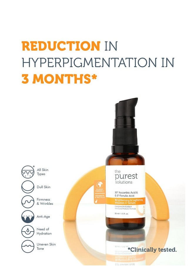 Brightening & Lightening Vitamin C Serum (10% Ascorbic Acid & 0.5% Ferulic Acid) - Revitalize & Renew Dull Skin - Anti-Aging Care & Anti-Stress Care - Vegan (1 Fl. Oz)