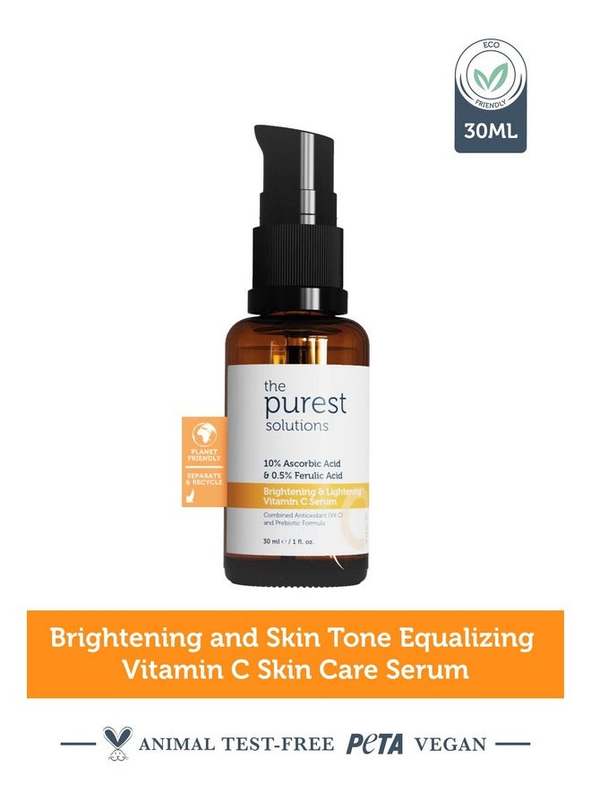Brightening & Lightening Vitamin C Serum (10% Ascorbic Acid & 0.5% Ferulic Acid) - Revitalize & Renew Dull Skin - Anti-Aging Care & Anti-Stress Care - Vegan (1 Fl. Oz)
