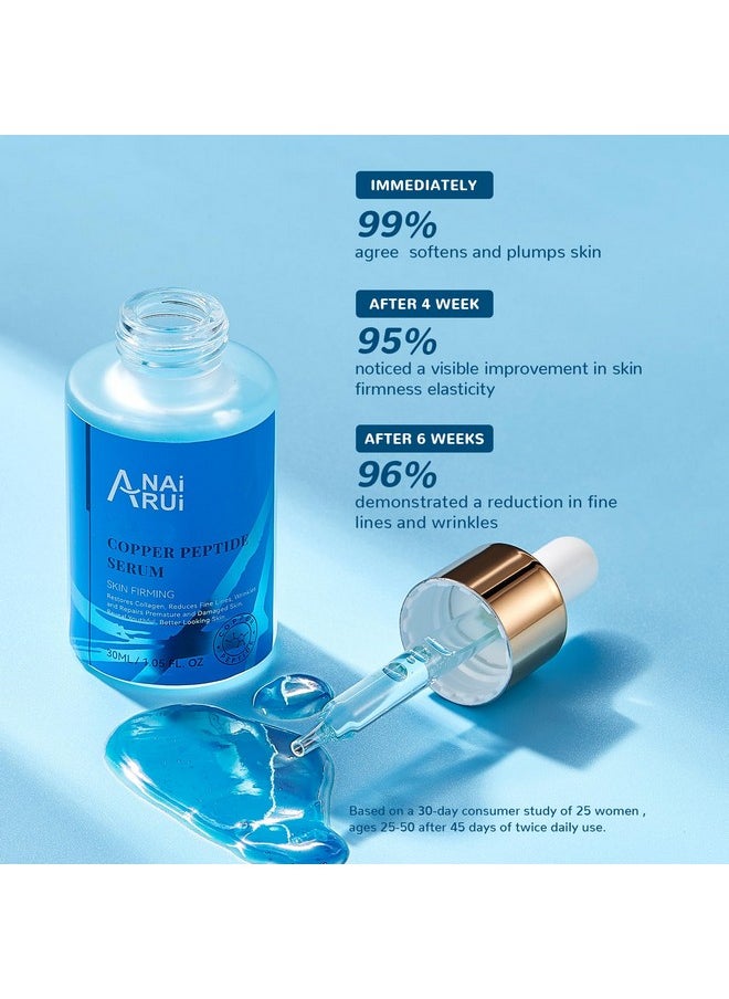 Copper Peptides Serum For Face -Copper Peptide Face Serum + Hyaluronic Acid - Reduces Fine Lines & Wrinkles, Plumping And Radiant Skin, 1.Fl.Oz