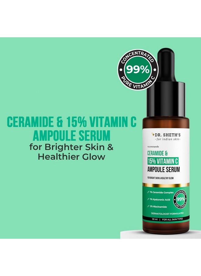 Ceramide & 15% Vitamin C Ampoule Serum | Advanced Formula | 99% Pure Grade Vitamin C | Bright & Glowing Skin | Barrier Repair |Reduces Dark Spots | Men & Women | All Skin Types | 30Ml