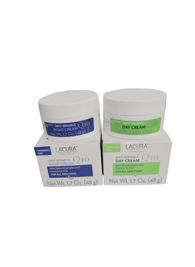 Q10 Anti-Wrinkle 1.7Oz Day & 1.7Oz Night Face Cream Moisturizer With Bioflavonoid And Retinol Complex Set - All Skin Types. Dermatologist Tested European Skincare.