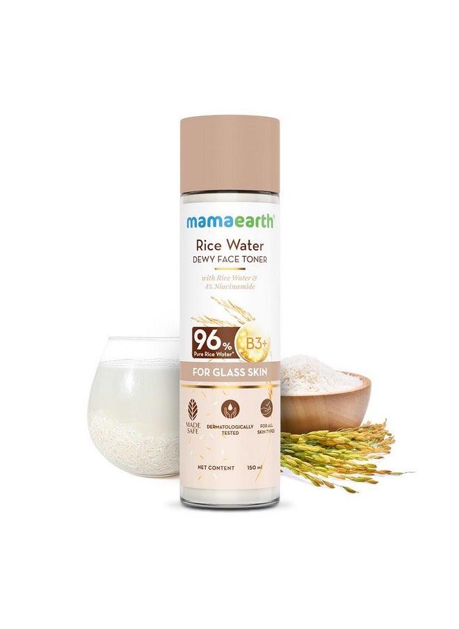 Rice Water Dewy Face Toner With Rice Water & 4% Niacinamide For Glass Skin 150Ml |Intensely Hydrates |Minimizes Pores |Even Skin Tone |Korean Rice Toner | Alcohol-Free| Suits All Skin Types