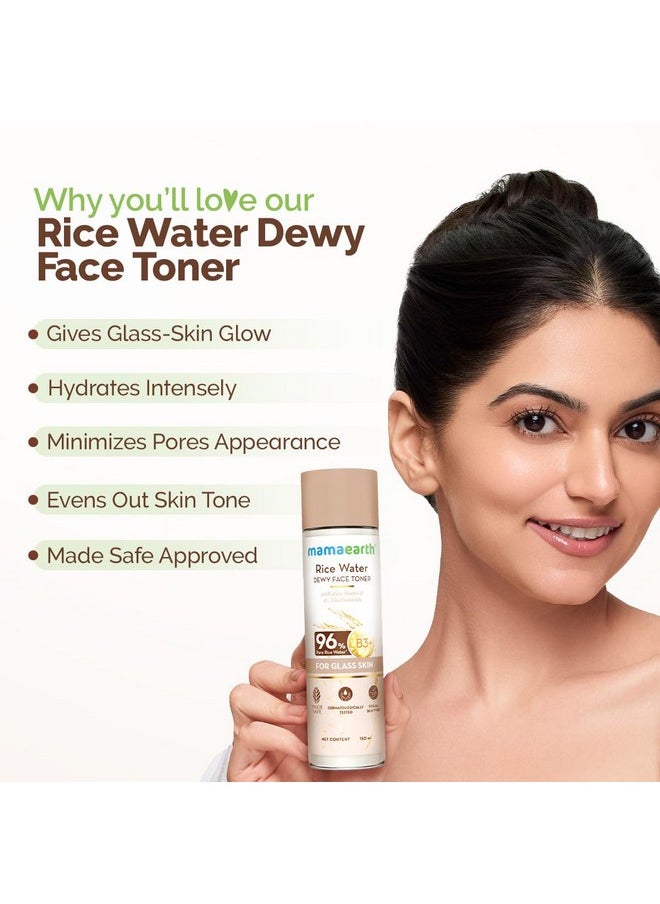 Rice Water Dewy Face Toner With Rice Water & 4% Niacinamide For Glass Skin 150Ml |Intensely Hydrates |Minimizes Pores |Even Skin Tone |Korean Rice Toner | Alcohol-Free| Suits All Skin Types