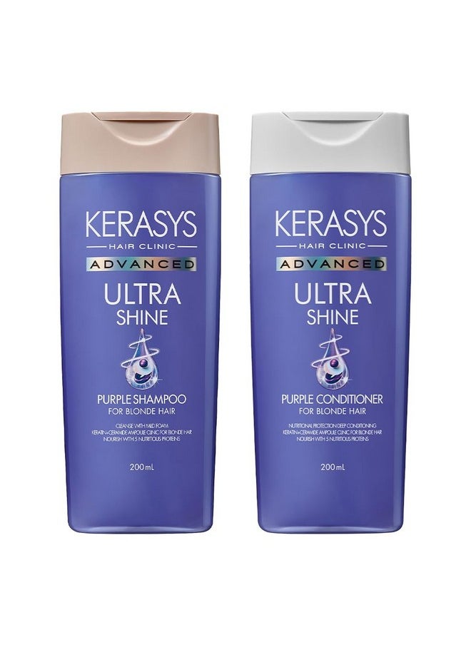 Advanced Keratin Ceramide Ampoule Clinic For Blonde Hair Ultra Shine Purple 6.7 Fl Oz / 200 Ml (Shampoo + Conditioner Set)