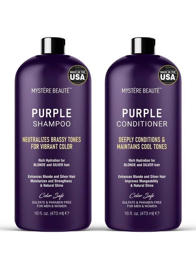 Purple Shampoo And Conditioner Set, For Blonde, Silver, And Gray Hair - Purple Shampoo Conditioner Sulfate & Paraben Free, Purple Shampoo And Conditioner For Men Women - 16 Fl Oz Each