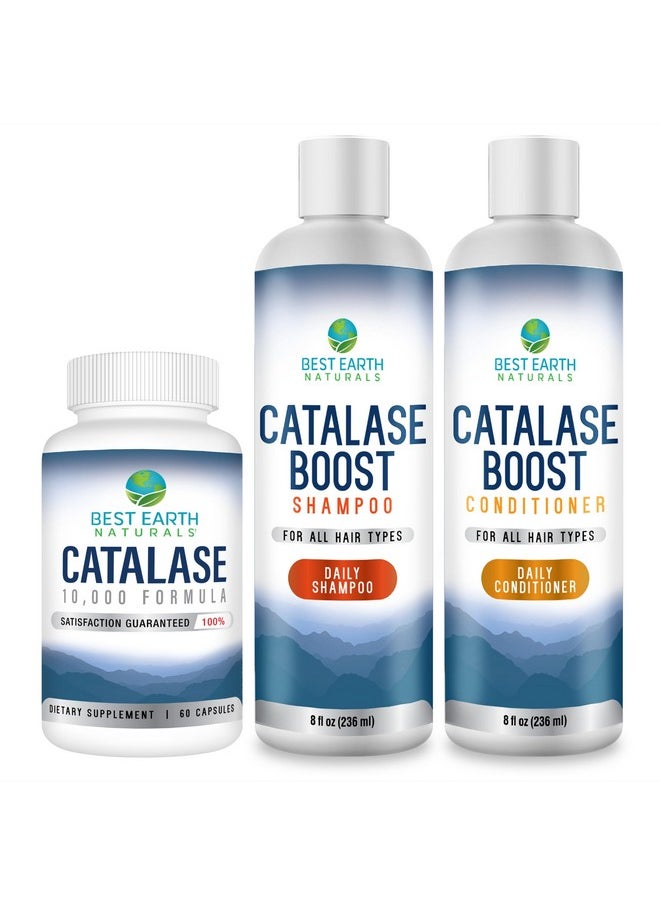 Catalase Formula Starter Kit With 60 Capsules Of Catalase 10,000 Supplement, Catalase Shampoo 8 Oz. And Catalase Conditioner 8 Oz.