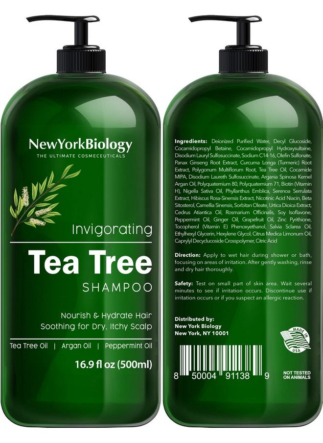 New York Biology Tea Tree Shampoo And Conditioner Set - Deep Cleanser - Relief For Dandruff And Dry Itchy Scalp - Therapeutic Grade - Helps Promote Hair Growth - 16.9 Fl Oz