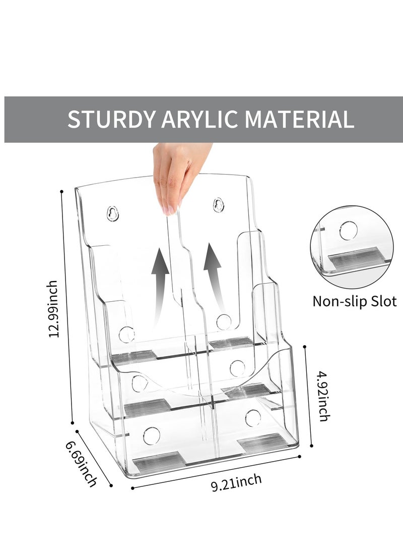 Acrylic Brochure Holder, 3 Tier Clear Display Stand Slant, Plastic Table Stand Sign Holder, Plastic Flyer Display Stand, Document Paper Literature Organizer Holder, for Magazine, Document, Booklet