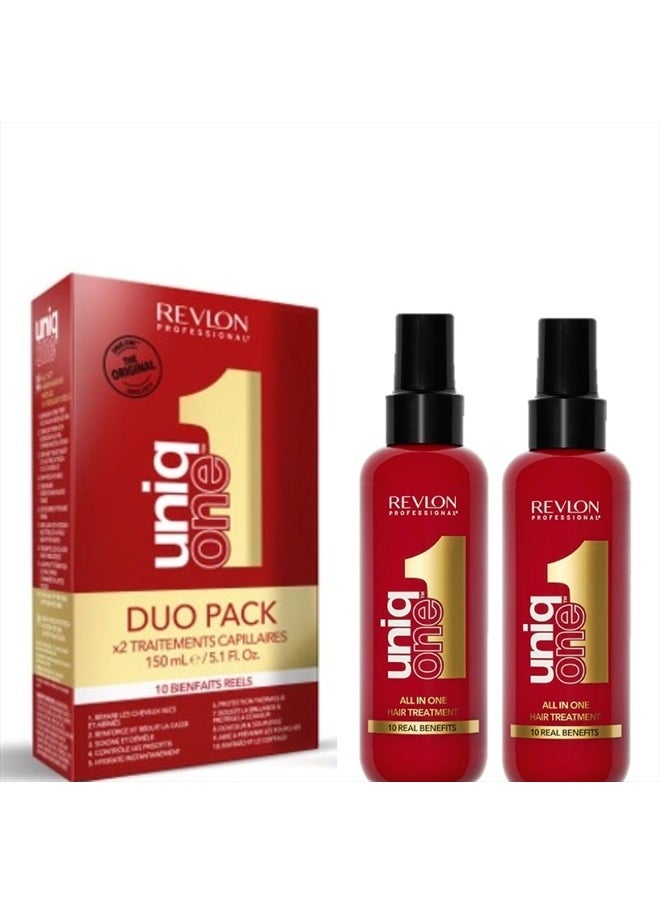 UniqOne Hair Treatment Classic Duo Pack, Spray Treatment for More Volume, Smoothness & Better Combability, Hair Care without Rinsing, Helps Prevent Split Ends, 2 x 150 ml
