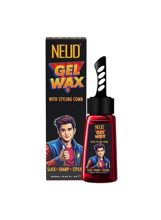 Neud Hair Gel Wax | Hair Wax For Men Strong Hold High Shine 250 Ml With Hibiscus, Brahmi, Lemongrass | 2-In-1 Men Hair Styling Wax | Wet Look