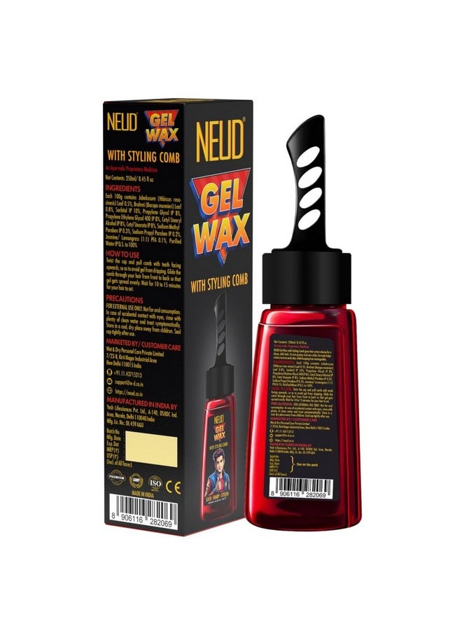 Neud Hair Gel Wax | Hair Wax For Men Strong Hold High Shine 250 Ml With Hibiscus, Brahmi, Lemongrass | 2-In-1 Men Hair Styling Wax | Wet Look