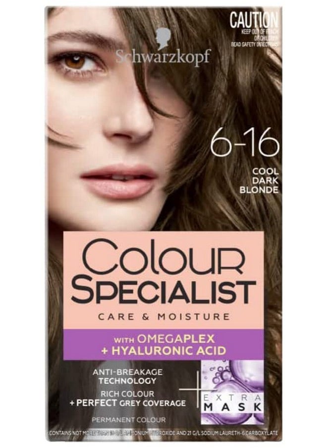 Colour Specialist Permanent Hair Colour, First At-Home Hair Colour With Omegaplex Anti-Breakage Technology, Powered By Hyaluronic Acid For Shinier Hair, 6.16 Cool Dark Blonde, 165Ml