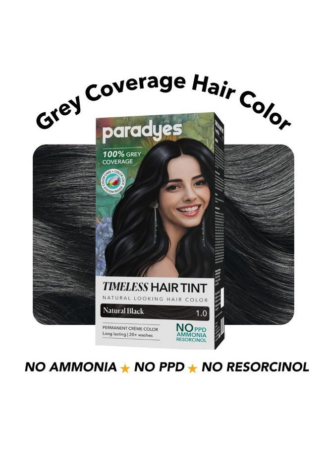 Natural Black Timeless Hair Tint, Permanent Crème Hair Colour For Natural-Looking Results, Complete Grey Coverage, Long-Lasting Formula Free From Ppd, Ammonia, & Resorcinol, 1.0 Natural Black