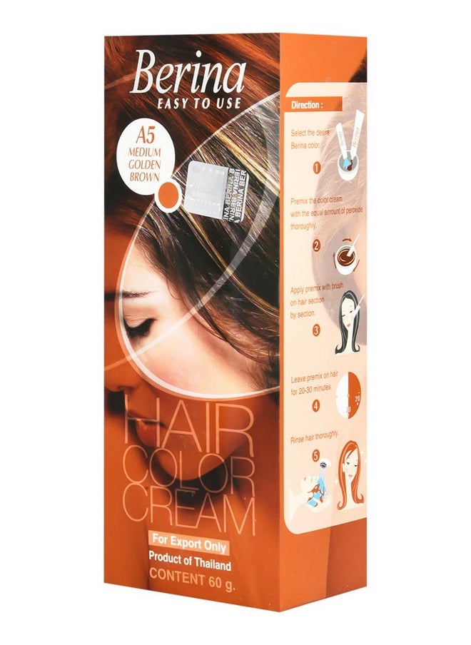 A Series Cream Hair Color Full Coverage Long Lasting Dye Cream 60 Gm With Developer And Protein Conditioner For Men And Women (60Gm Pack Of 1, A5 Medium Golden Brown)