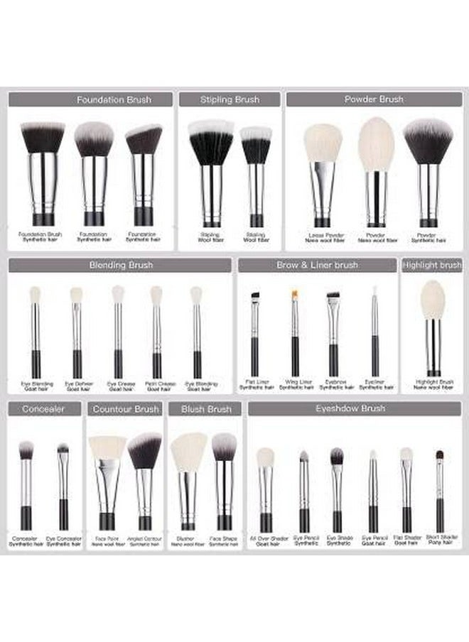 Black 30 Pcs Makeup Brushes Set Natural Foundation Powder Eyeshadow Eyebrow Eyeliner Professional Make Up Brushes (Pack Of 30)