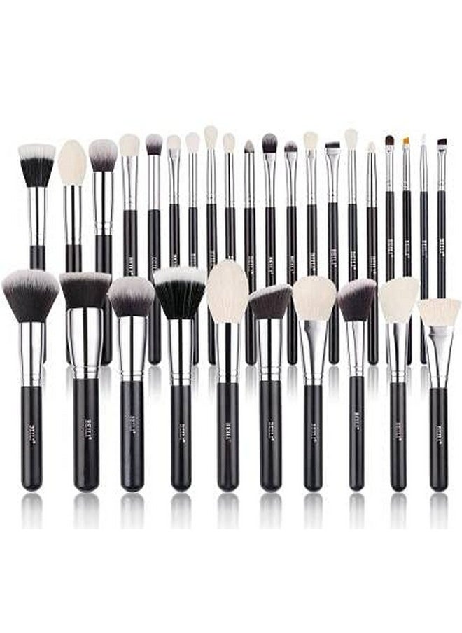 Black 30 Pcs Makeup Brushes Set Natural Foundation Powder Eyeshadow Eyebrow Eyeliner Professional Make Up Brushes (Pack Of 30)