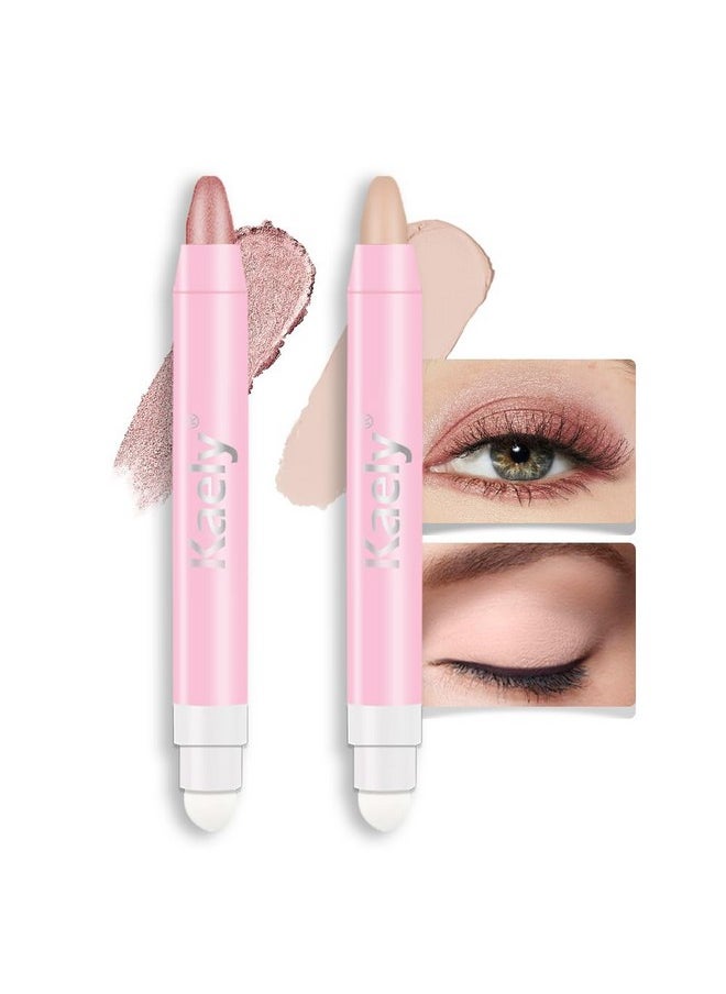 2Pcs Cream Eyeshadow Sticks Set For Eyes Waterproof, Rose Shimmer & Desert Matte Cream Eyeshadow Applicator Stick Pen, Long Lasting High Pigmented Eye Shadow Sombras En Crema Para Ojos 27 + 28