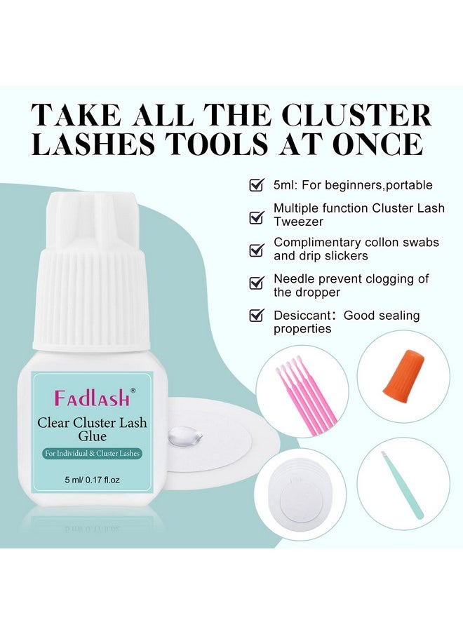 Cluster Lash Glue Individual Lash Glue 3-5S For Beginners 7-15 Days Long Lasting Clear Eyelash Glue Diy Eyelash Extension Glue Waterproof Lash Extension Glue For Self Application 5Ml