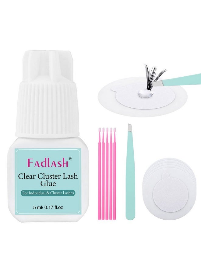 Cluster Lash Glue Individual Lash Glue 3-5S For Beginners 7-15 Days Long Lasting Clear Eyelash Glue Diy Eyelash Extension Glue Waterproof Lash Extension Glue For Self Application 5Ml