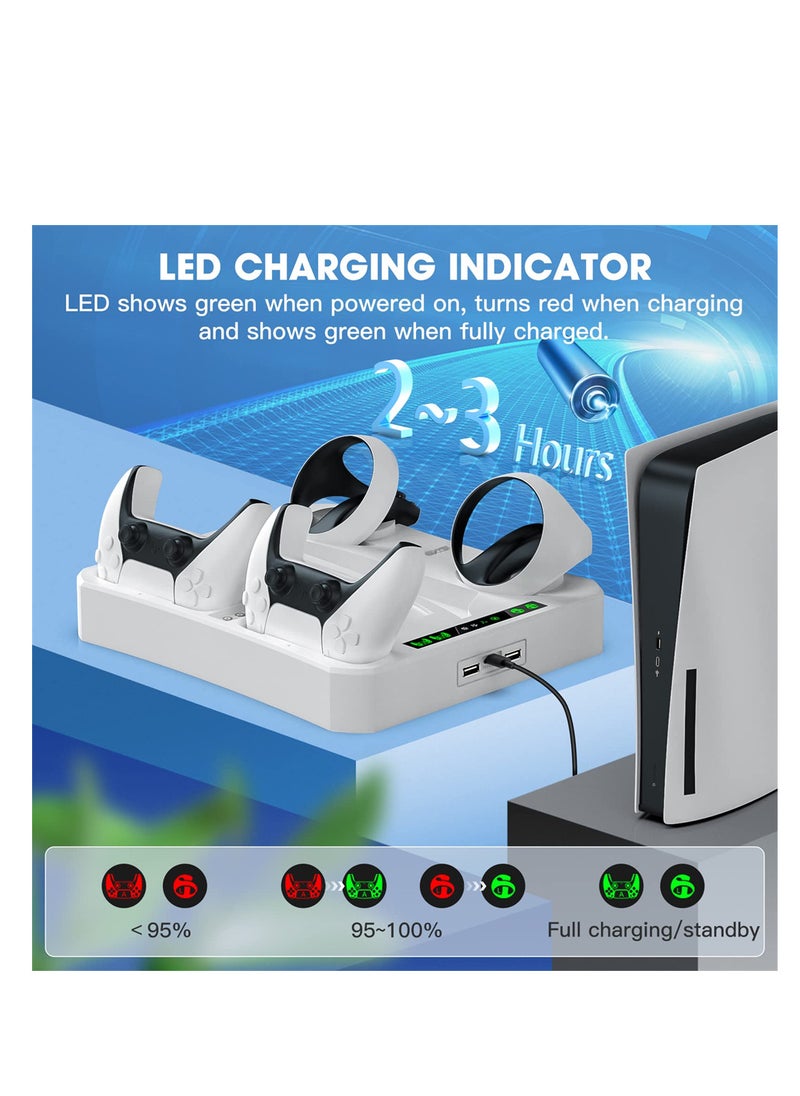 Charging Station for PS VR2 PS5 with 2 Cooling Fan, 3-in-1 Stand for PS5 and PS VR2 Controllers Charging, PS5 VR2 Charging Display Stand with Headset and Game Storage Holder