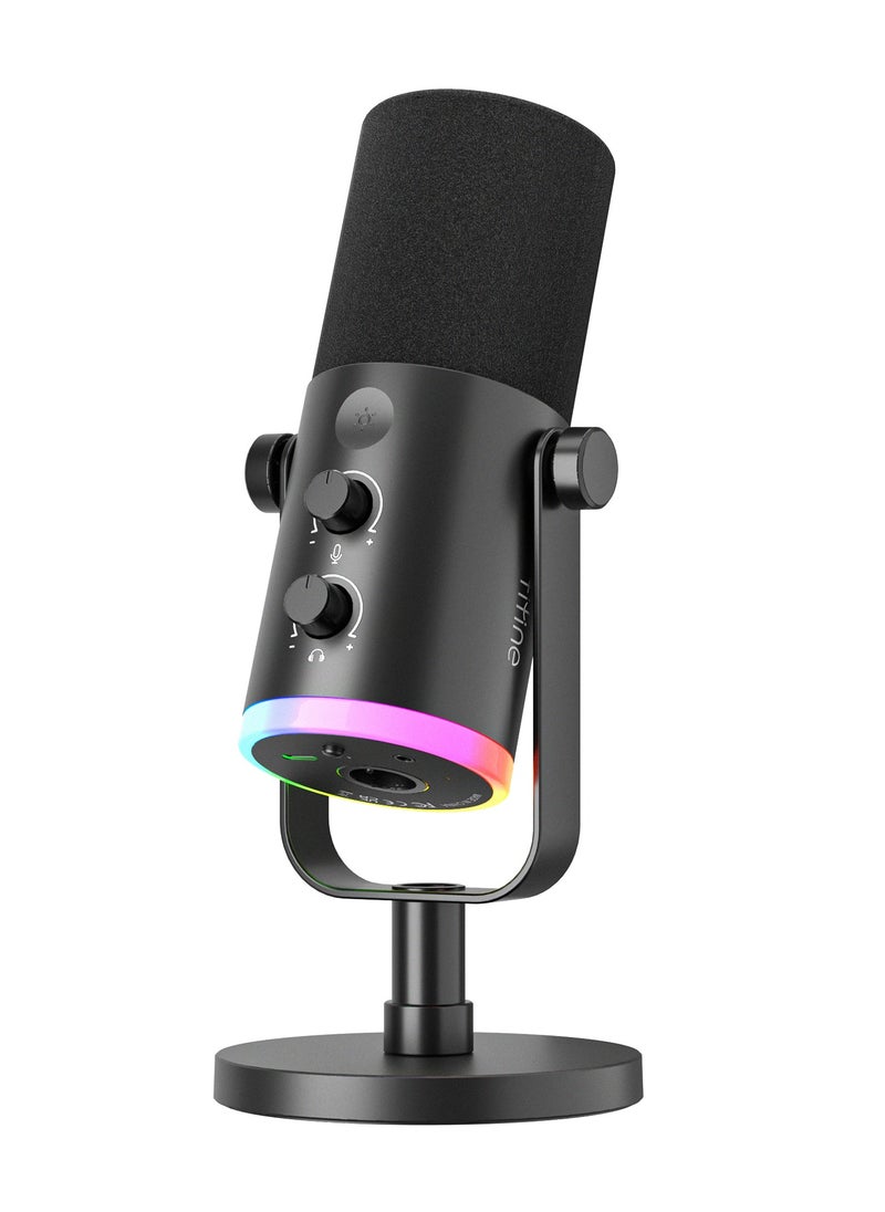 FIFINE AM8 NEO XLR/USB-C Dynamic Microphone with RGB Lighting & Real-Time Monitoring