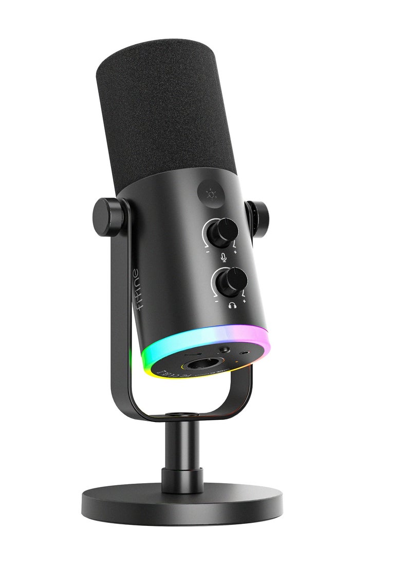 FIFINE AM8 NEO XLR/USB-C Dynamic Microphone with RGB Lighting & Real-Time Monitoring