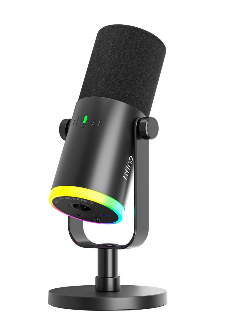 FIFINE AM8 NEO XLR/USB-C Dynamic Microphone with RGB Lighting & Real-Time Monitoring