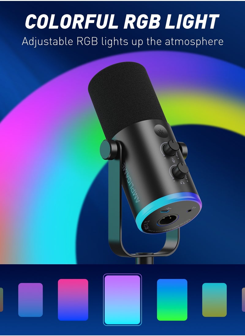 FIFINE AM8 NEO XLR/USB-C Dynamic Microphone with RGB Lighting & Real-Time Monitoring