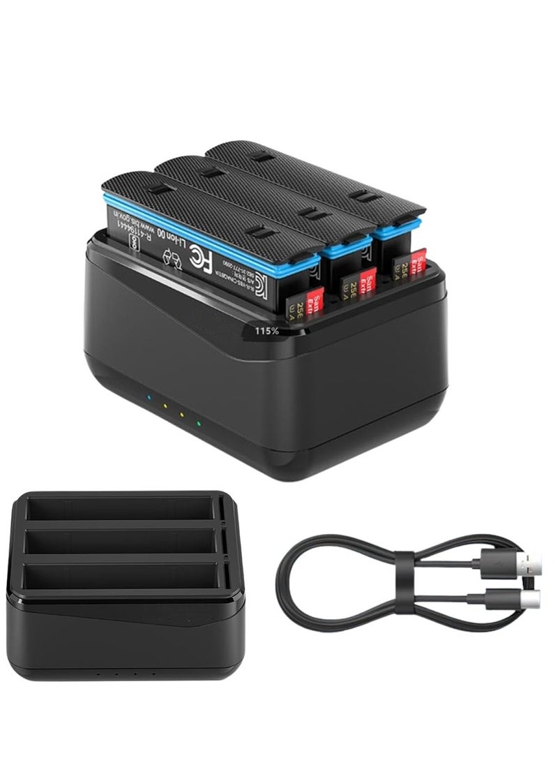 Battery Charger for Insta360 X4 with Misro SD Card Slots and USB Type C Cable Can Charge Three Batteries Simultaneously