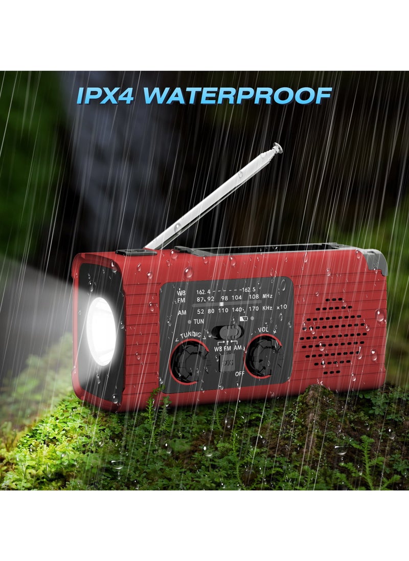 Emergency Radio, Hand Crank Radio Solar for Hurricane Supplies, AM/FM NOAA Portable Weather Radio 7400mWh with LED Flashlight, Power Bank, 180°Rotatable Reading Lamp for Emergency