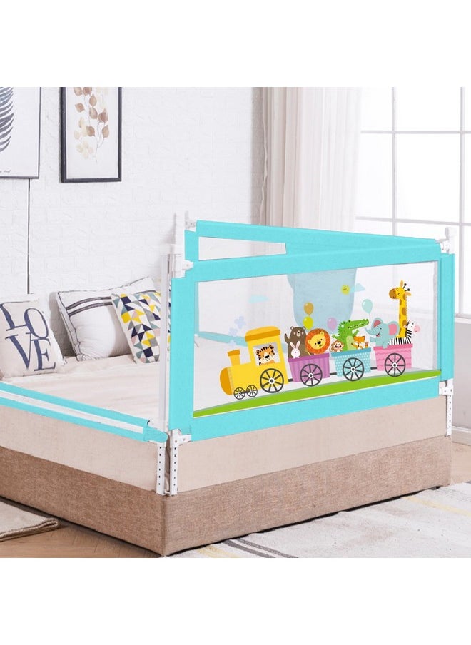 Safari Bed Rail For Baby Easy Install, One Side Bed Rail (Pack 1) Anti-Fall Safeguard For Toddler Safety 175 X 100 Cm |Adjustable Height & Foldable Protector With Storage Pocket For Kids 6X3 Ft (Blue)
