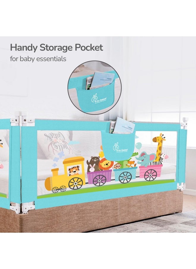 Safari Bed Rail For Baby Easy Install, One Side Bed Rail (Pack 1) Anti-Fall Safeguard For Toddler Safety 175 X 100 Cm |Adjustable Height & Foldable Protector With Storage Pocket For Kids 6X3 Ft (Blue)