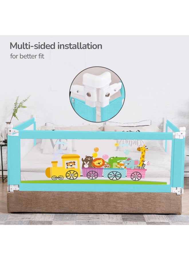 Safari Bed Rail For Baby Easy Install, One Side Bed Rail (Pack 1) Anti-Fall Safeguard For Toddler Safety 175 X 100 Cm |Adjustable Height & Foldable Protector With Storage Pocket For Kids 6X3 Ft (Blue)