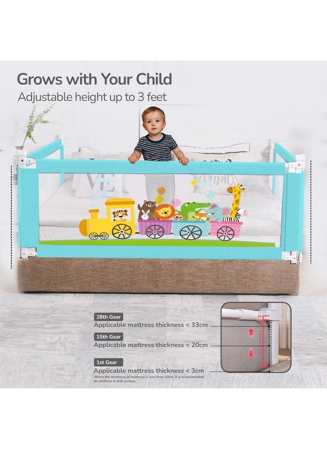 Safari Bed Rail For Baby Easy Install, One Side Bed Rail (Pack 1) Anti-Fall Safeguard For Toddler Safety 175 X 100 Cm |Adjustable Height & Foldable Protector With Storage Pocket For Kids 6X3 Ft (Blue)