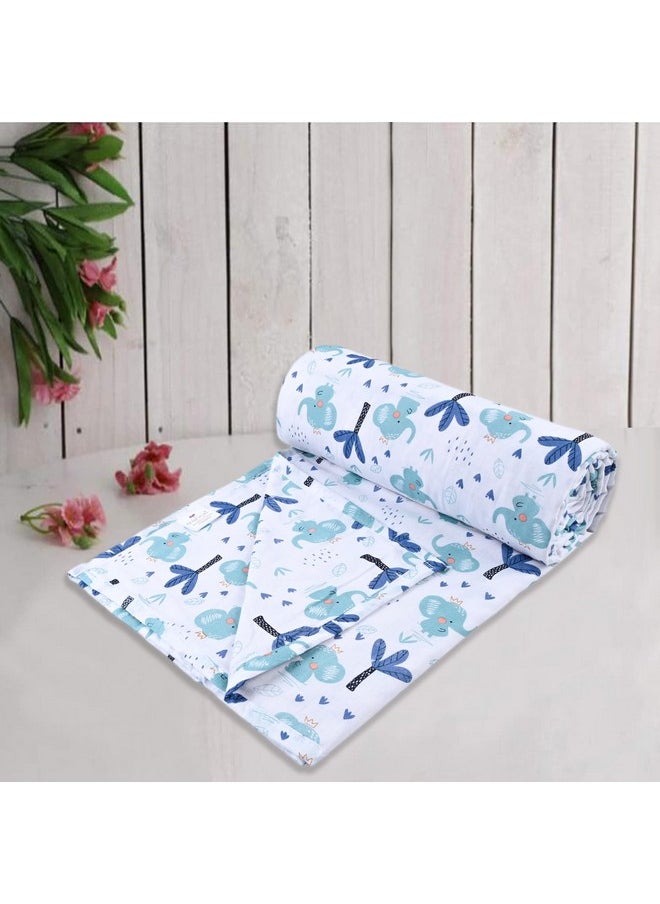 Pure Cotton Reversible Dohar Toddler Size | Ac Quilt For Babies | Infants - New Born Blanket | Soft Light-Weight Bed Blanket 0-4 Years Kids (140Cm X 100Cm - Blue Elephant, 200 Tc)