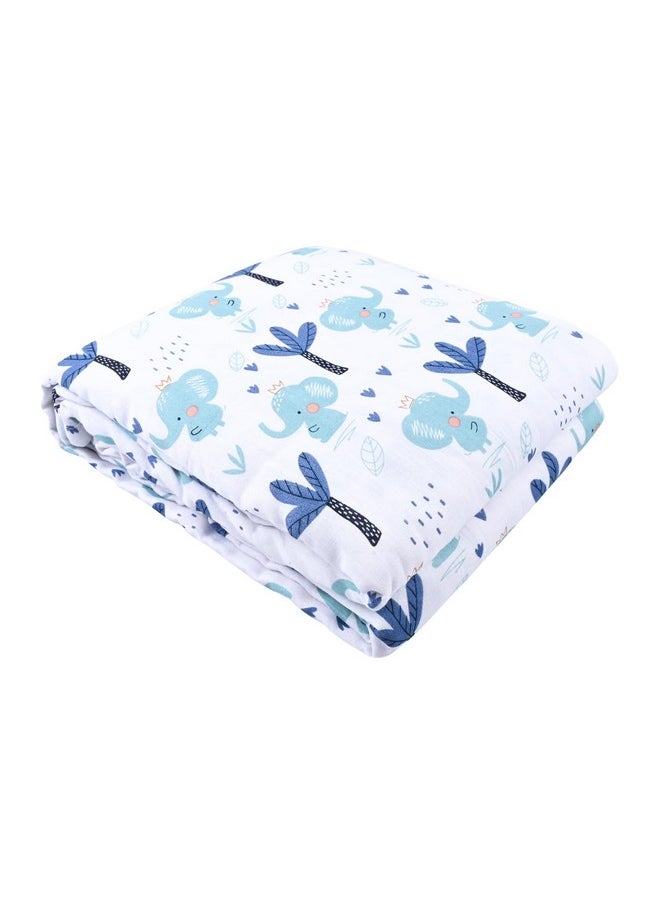 Pure Cotton Reversible Dohar Toddler Size | Ac Quilt For Babies | Infants - New Born Blanket | Soft Light-Weight Bed Blanket 0-4 Years Kids (140Cm X 100Cm - Blue Elephant, 200 Tc)