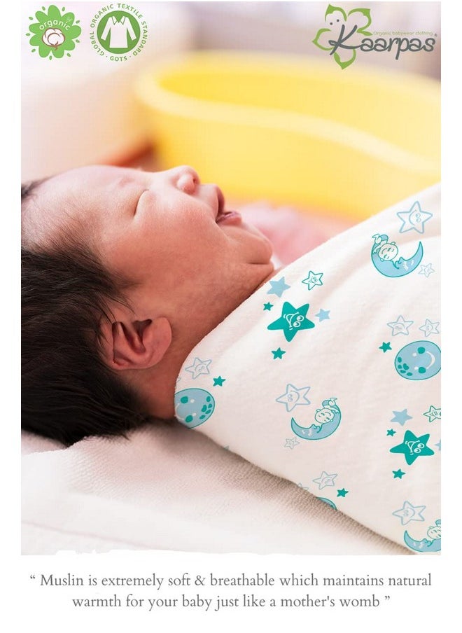 Newborn Baby Girl'S Infant Boy'S Super Soft Premium Pure Organic Cotton Comfortable Muslin Swaddle Receiving Blankets Wrapper Cloth Towel Stroller Cover Moon Pack Of 1 Turquoise 100X100 Cm