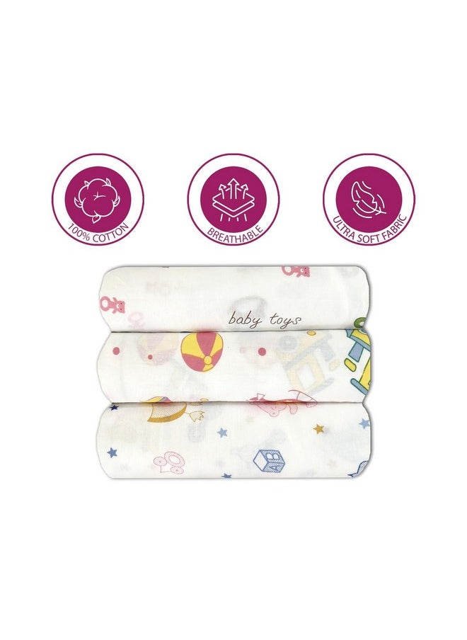 Super Ultra Soft 100% Cotton Baby Wrapper | New Born Swaddling Soft Cotton Sheets | New Born Baby Essential Swaddle Cloth | Baby Wrap Set (100X100 Cm, Nursery Print, Pack Of 3)