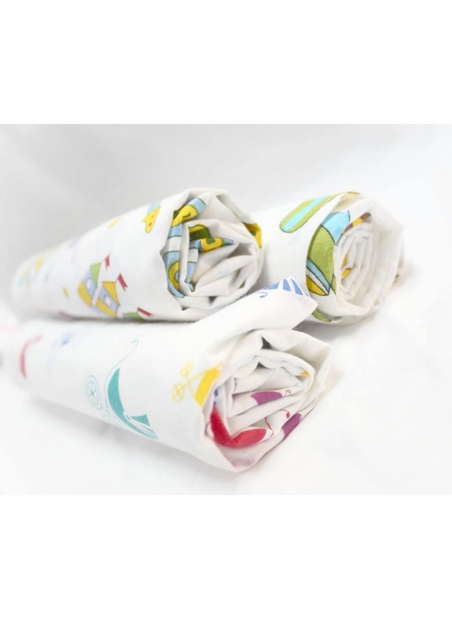 Super Ultra Soft 100% Cotton Baby Wrapper | New Born Swaddling Soft Cotton Sheets | New Born Baby Essential Swaddle Cloth | Baby Wrap Set (100X100 Cm, Nursery Print, Pack Of 3)