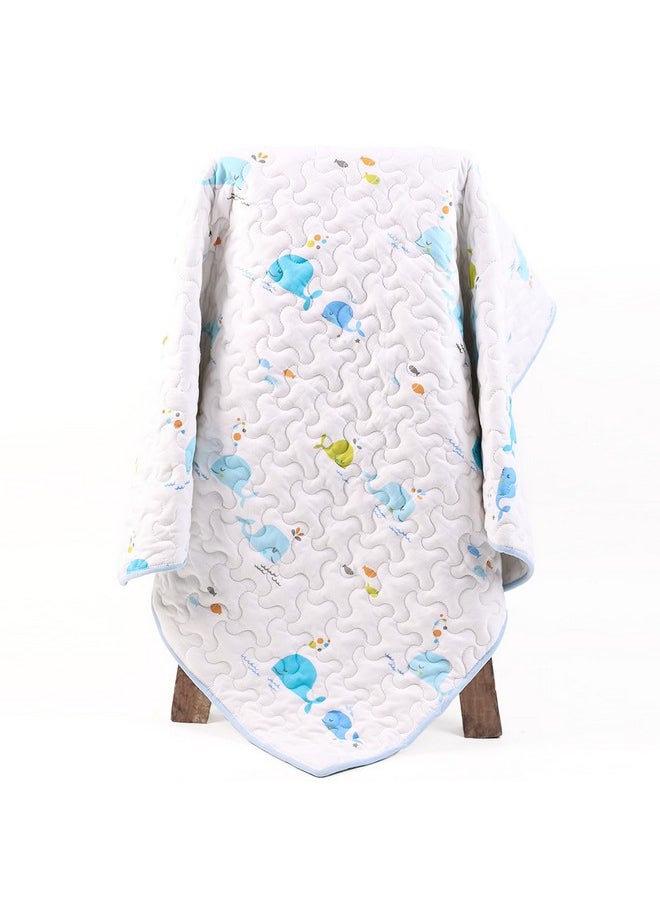 Organic Cotton All Season Baby Quilt | Light Weight | Soft | Perfect For Light Winters | 100X120 Cm | 0-3 Year | Blue Whale | Reversible