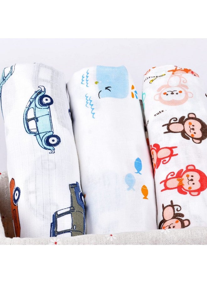 Organic Cotton Baby Muslin Swaddle - Pack Of 3-100X100 Cm (Monkywhalecar)