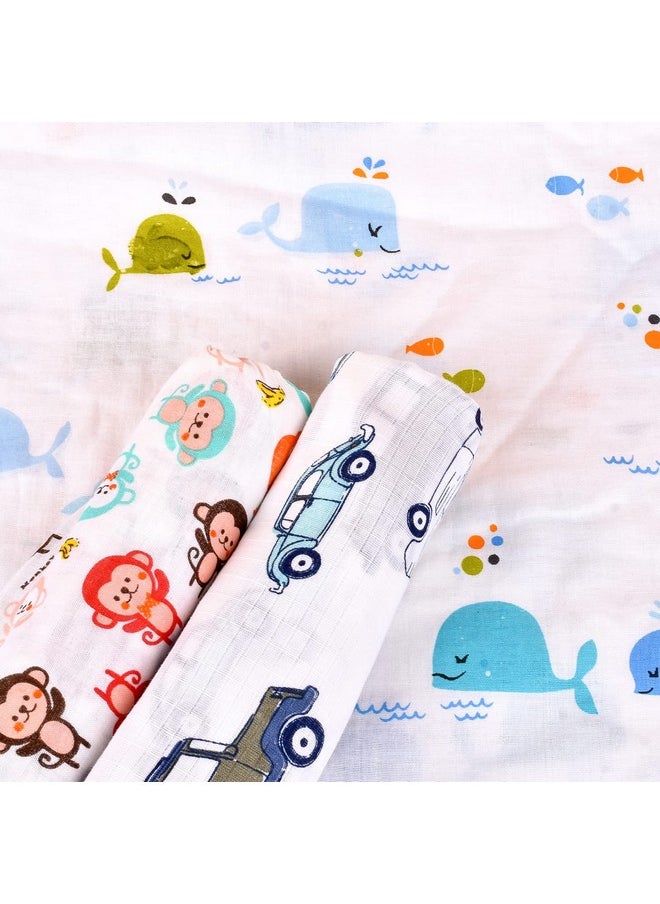 Organic Cotton Baby Muslin Swaddle - Pack Of 3-100X100 Cm (Monkywhalecar)