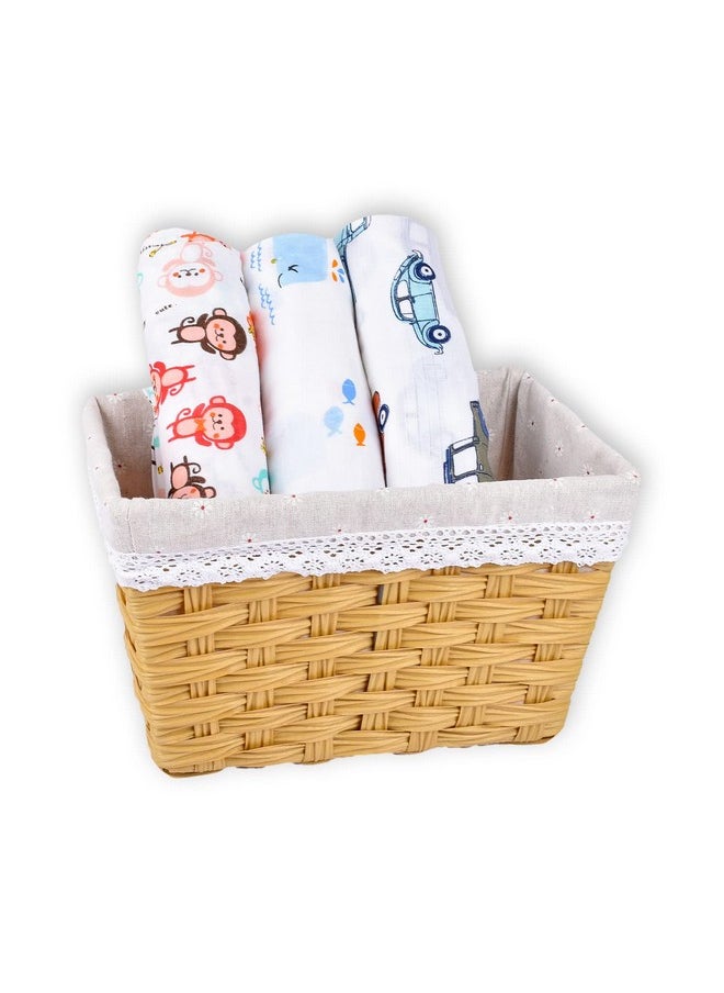 Organic Cotton Baby Muslin Swaddle - Pack Of 3-100X100 Cm (Monkywhalecar)