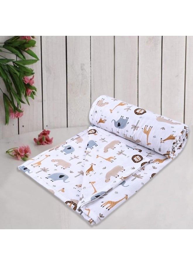 Pure Cotton Reversible Dohar Toddler Size | Ac Quilt For Babies | Infants - New Born Blanket | Soft Light-Weight Bed Blanket 0-4 Years Kids (140Cm X 100Cm - Orange Giraffe, 200 Tc)