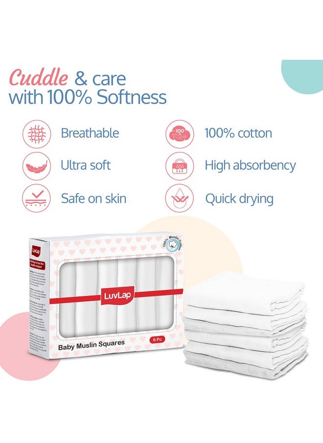 100% Cotton Muslin Baby Swaddle Set, Pack Of 6, Size-120Cm X 100Cm (47