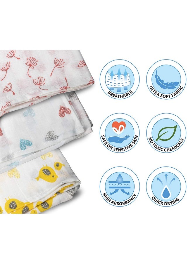 100% Cotton Muslin Baby Swaddle Set, Pack Of 3, Size-120Cm X 100Cm (47