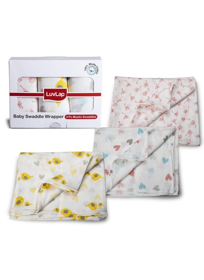 100% Cotton Muslin Baby Swaddle Set, Pack Of 3, Size-120Cm X 100Cm (47