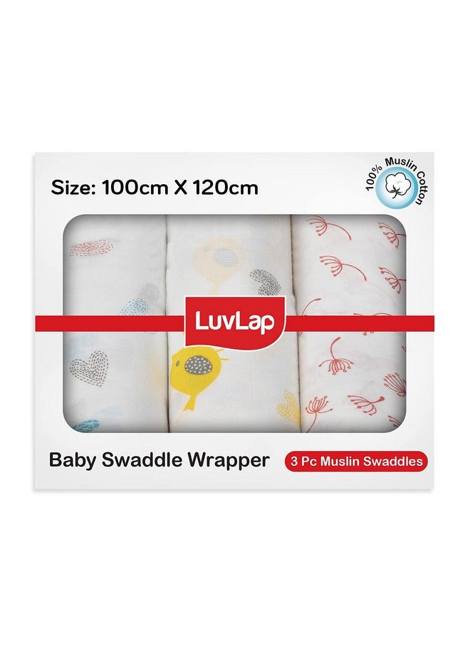 100% Cotton Muslin Baby Swaddle Set, Pack Of 3, Size-120Cm X 100Cm (47