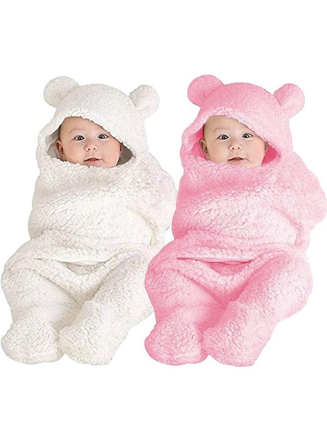 Baby Blankets New Born Combo Pack Of Wearable Swaddle Wrapper Security Blanket For Kids For 0-6 Month Babies (White, Pink, 70 Cm X 70 Cm)