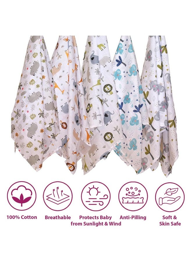 Super Ultra Soft 100% Cotton Baby Wrapper | New Born Swaddling Soft Cotton Sheets | New Born Swaddle Cloth (100X100 Cm, Baby Pug, Pack Of 5), 200 Tc, Baby Pug, Multicolor